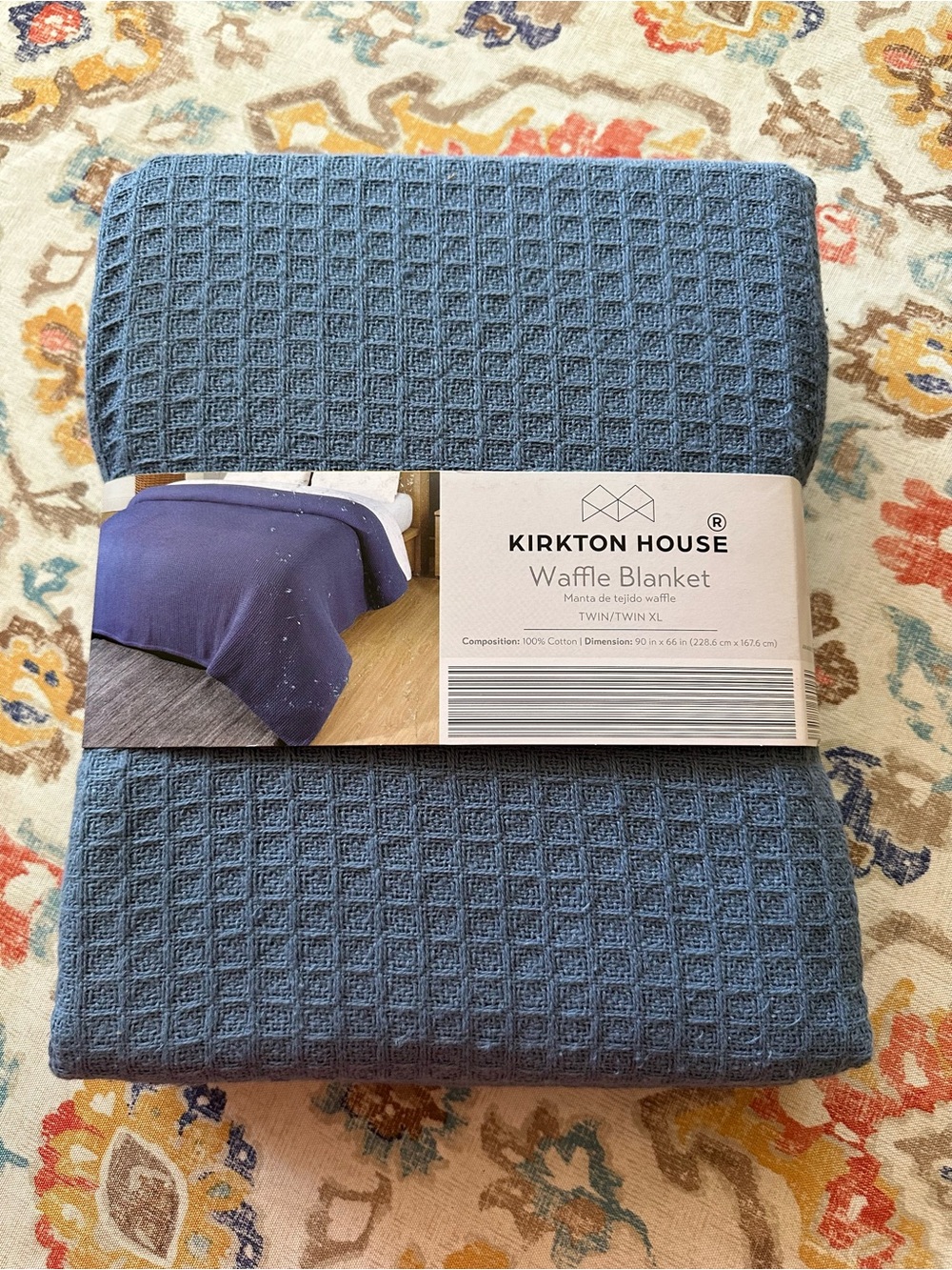 Kirkton House Blue Waffle Cotton Blanket
